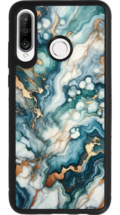 Coque Huawei P30 Lite - Silicone rigide noir Marbre Vert Bleu Doré