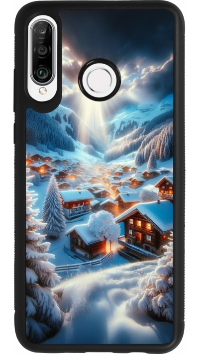 Coque Huawei P30 Lite - Silicone rigide noir Mont Neige Lumière