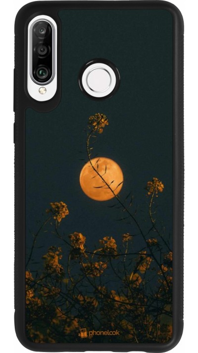 Coque Huawei P30 Lite - Silicone rigide noir Moon Flowers