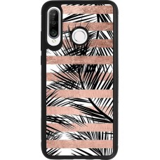 Coque Huawei P30 Lite - Silicone rigide noir Palm trees gold stripes
