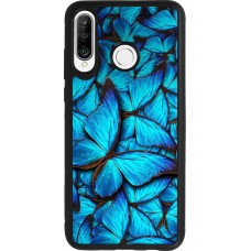 Coque Huawei P30 Lite - Silicone rigide noir Papillon bleu