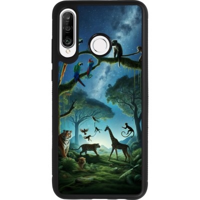 Coque Huawei P30 Lite - Silicone rigide noir Paradis des animaux exotiques