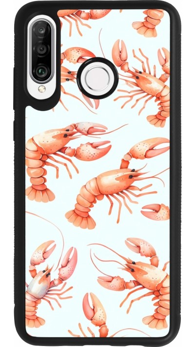 Coque Huawei P30 Lite - Silicone rigide noir Pattern de homards pastels