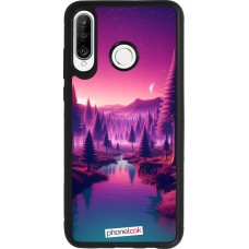 Coque Huawei P30 Lite - Silicone rigide noir Paysage Violet-Rose