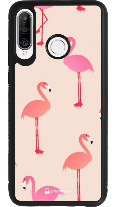 Coque Huawei P30 Lite - Silicone rigide noir Pink Flamingos Pattern