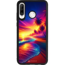 Coque Huawei P30 Lite - Silicone rigide noir Plage coucher soleil flashy