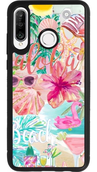 Coque Huawei P30 Lite - Silicone rigide noir Preppy Collage Aloha