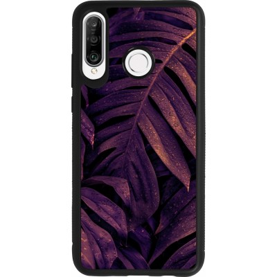 Huawei P30 Lite Case Hülle - Silikon schwarz Purple Light Leaves