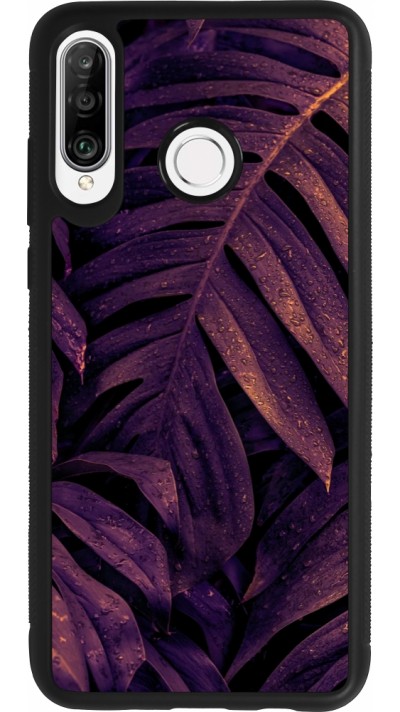 Coque Huawei P30 Lite - Silicone rigide noir Purple Light Leaves