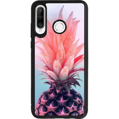 Huawei P30 Lite Case Hülle - Silikon schwarz Purple Pink Pineapple
