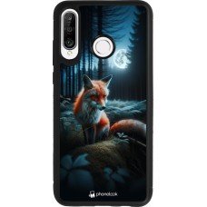 Coque Huawei P30 Lite - Silicone rigide noir Renard lune forêt