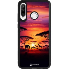 Huawei P30 Lite Case Hülle - Silikon schwarz Safari Sonnenuntergang Wildtiere
