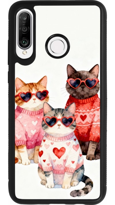 Coque Huawei P30 Lite - Silicone rigide noir Saint Valentines Day 26 Cat Love