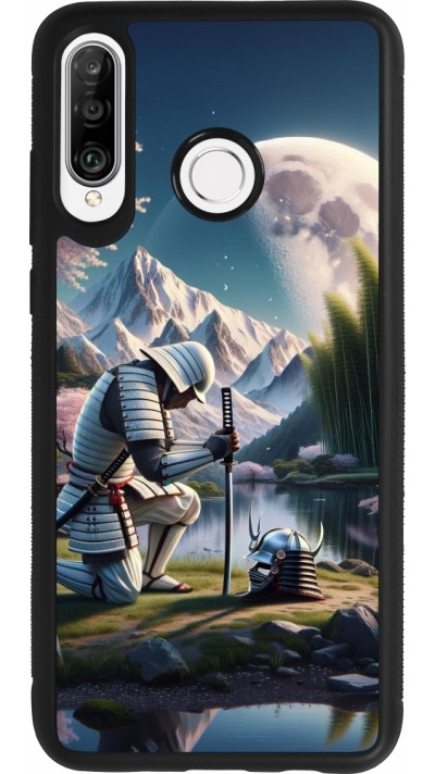 Coque Huawei P30 Lite - Silicone rigide noir Samurai Katana Lune