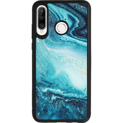 Huawei P30 Lite Case Hülle - Silikon schwarz Sea Foam Blue