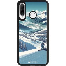 Huawei P30 Lite Case Hülle - Silikon schwarz Snowboarder Berg