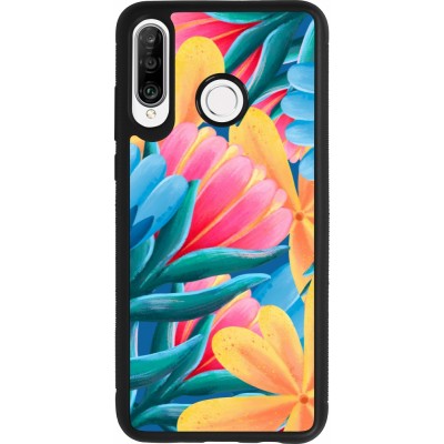 Huawei P30 Lite Case Hülle - Silikon schwarz Spring 23 colorful flowers