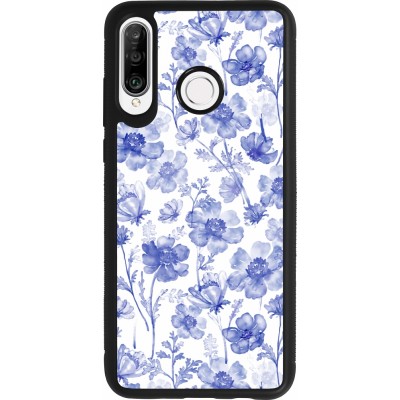 Huawei P30 Lite Case Hülle - Silikon schwarz Spring 23 watercolor blue flowers