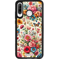 Coque Huawei P30 Lite - Silicone rigide noir Spring 25 printemps fleuri
