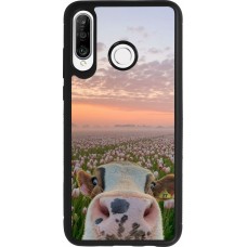 Coque Huawei P30 Lite - Silicone rigide noir Cow with tulips Spring 2026
