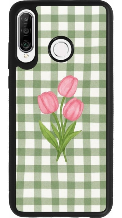 Coque Huawei P30 Lite - Silicone rigide noir Green vichy tulips Spring 2026