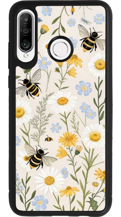 Coque Huawei P30 Lite - Silicone rigide noir Pattern bees Spring 2026
