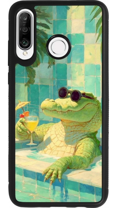 Huawei P30 Lite Case Hülle - Silikon schwarz Crocodile in the swimming pool Summer 2026