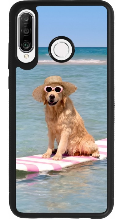 Coque Huawei P30 Lite - Silicone rigide noir Summer Dog on Paddle