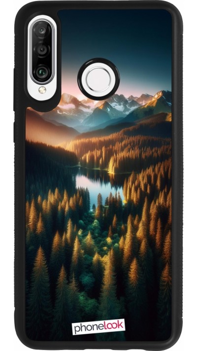 Coque Huawei P30 Lite - Silicone rigide noir Sunset Forest Lake