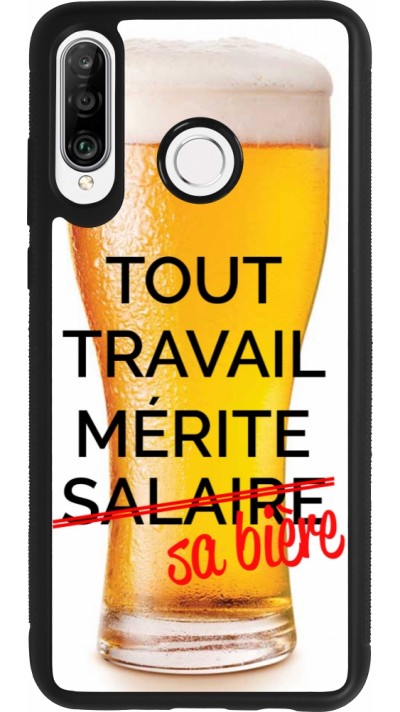 Coque Huawei P30 Lite - Silicone rigide noir Tout travail mérite sa bière