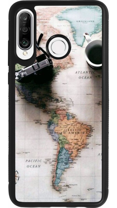 Coque Huawei P30 Lite - Silicone rigide noir Travel 01
