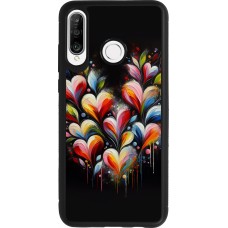 Coque Huawei P30 Lite - Silicone rigide noir Valentine 2024 Coeur Noir Abstrait