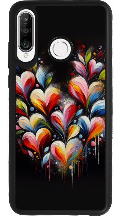 Coque Huawei P30 Lite - Silicone rigide noir Valentine 2024 Coeur Noir Abstrait