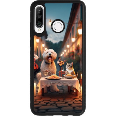 Coque Huawei P30 Lite - Silicone rigide noir Valentine 2024 Dog & Cat Candlelight