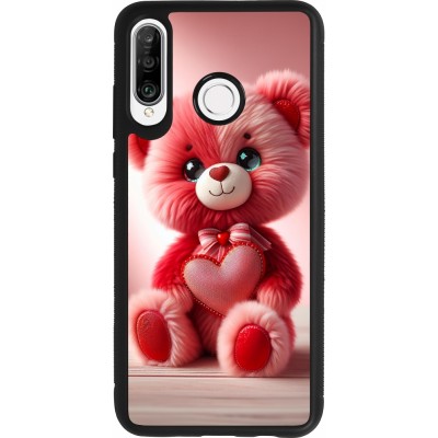 Huawei P30 Lite Case Hülle - Silikon schwarz Valentin 2024 Rosaroter Teddybär