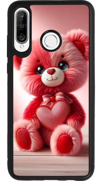 Coque Huawei P30 Lite - Silicone rigide noir Valentine 2024 Ourson rose
