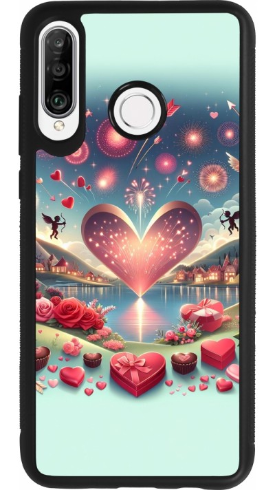 Coque Huawei P30 Lite - Silicone rigide noir Valentine 2025 Chic