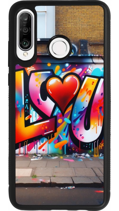 Coque Huawei P30 Lite - Silicone rigide noir Valentine 2025 Love U Tag