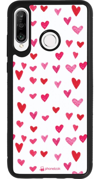 Coque Huawei P30 Lite - Silicone rigide noir Valentine 2022 Many pink hearts