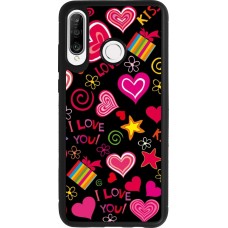 Coque Huawei P30 Lite - Silicone rigide noir Valentine 2023 love symbols