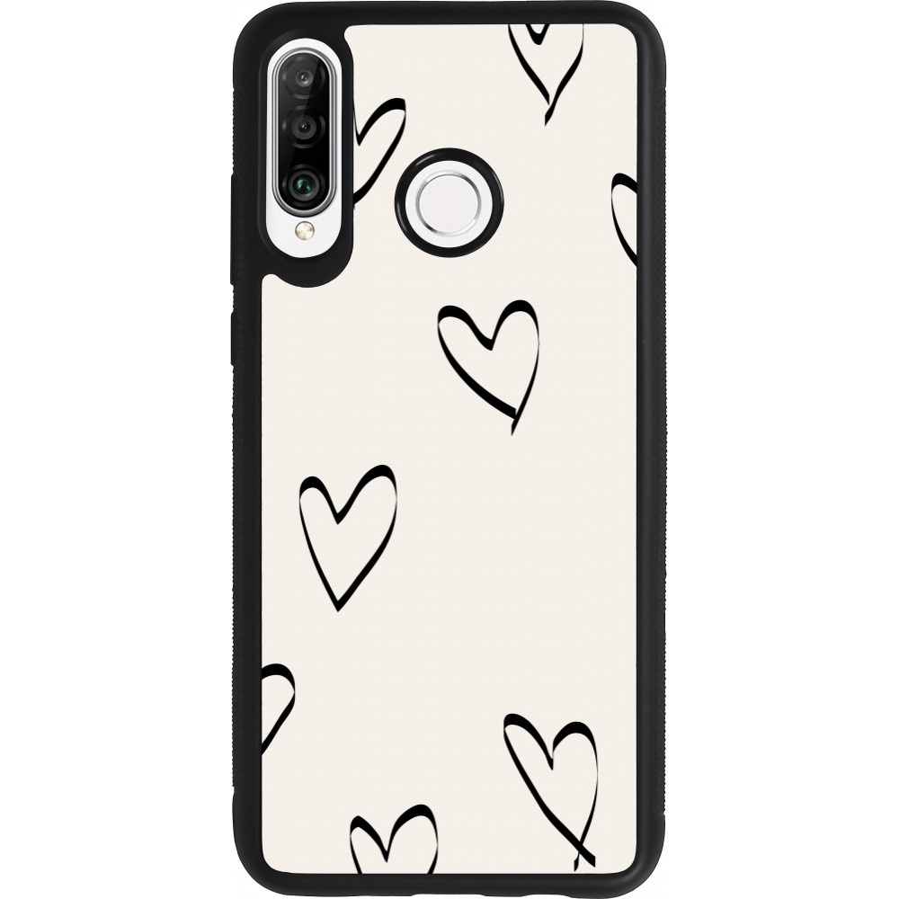 Coque Huawei P30 Lite - Silicone rigide noir Valentine 2023 minimalist hearts