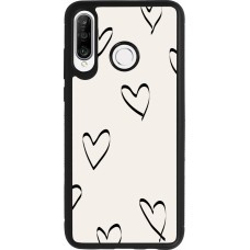 Coque Huawei P30 Lite - Silicone rigide noir Valentine 2023 minimalist hearts