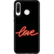 Coque Huawei P30 Lite - Silicone rigide noir Valentine 2023 neon love