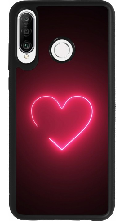 Coque Huawei P30 Lite - Silicone rigide noir Valentine 2023 single neon heart