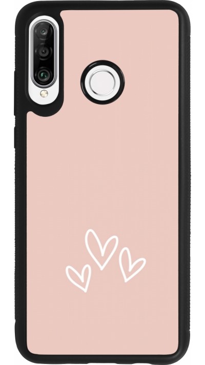 Coque Huawei P30 Lite - Silicone rigide noir Valentine 2023 three minimalist hearts