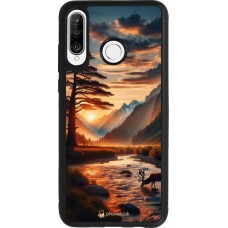 Coque Huawei P30 Lite - Silicone rigide noir Valley Sunset Deer Tree