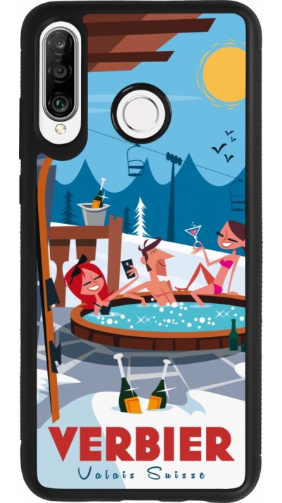 Coque Huawei P30 Lite - Silicone rigide noir Verbier Mountain Jacuzzi