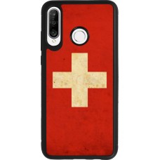Coque Huawei P30 Lite - Silicone rigide noir Vintage Flag SWISS