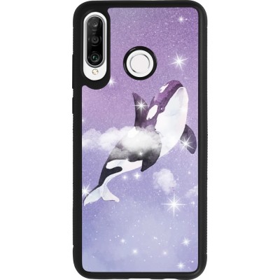 Coque Huawei P30 Lite - Silicone rigide noir Whale in sparking stars