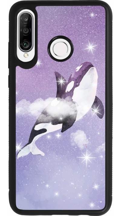 Coque Huawei P30 Lite - Silicone rigide noir Whale in sparking stars